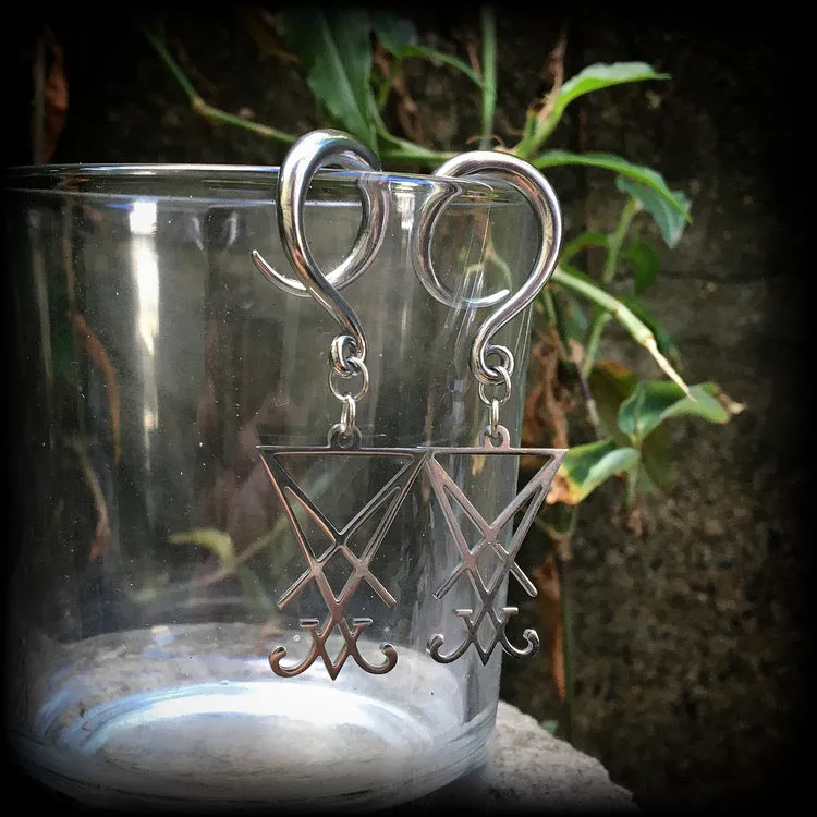 Sigil of Lucifer gauged earrings-Occult body jewelry