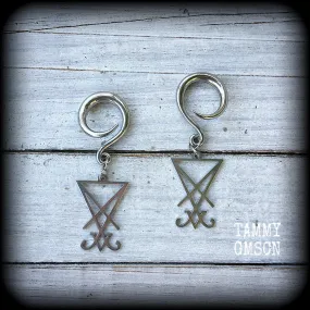 Sigil of Lucifer gauged earrings-Occult body jewelry