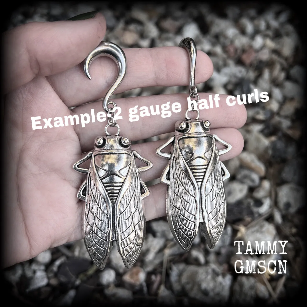 Silver cicada gauged earrings-Insect ear weights