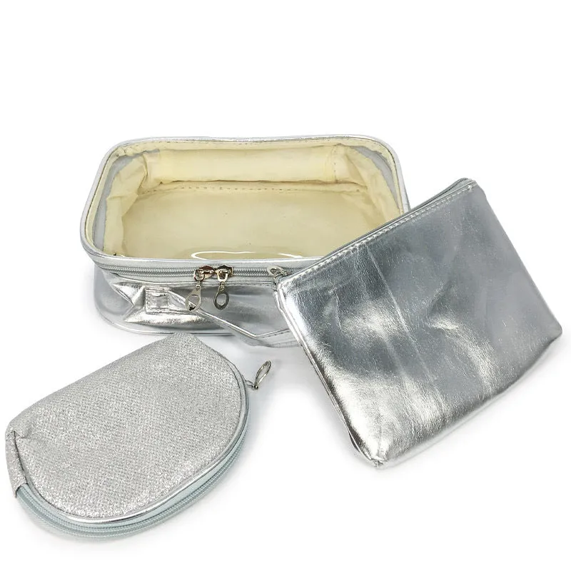 Silver Metallic Cosmetic Bag  3PC Set (1 unit)