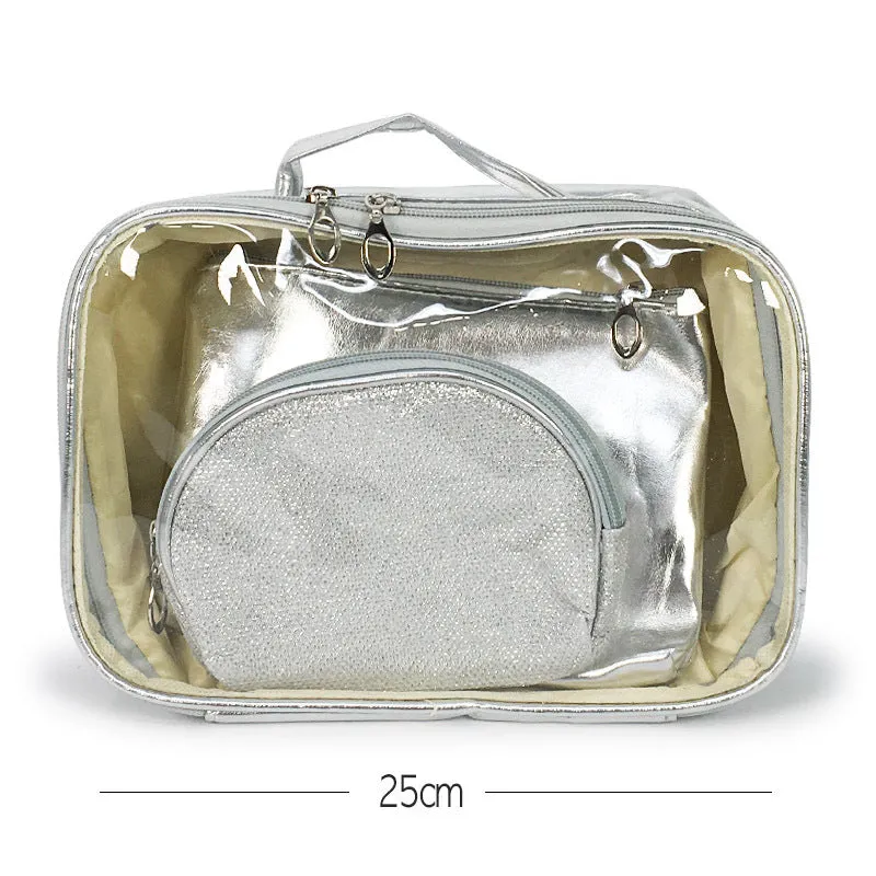 Silver Metallic Cosmetic Bag  3PC Set (1 unit)