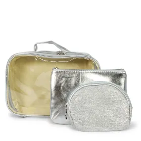 Silver Metallic Cosmetic Bag  3PC Set (1 unit)
