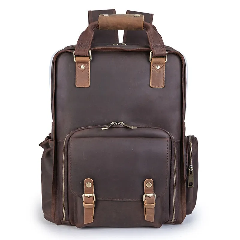 Simple Tripod Holder  Large Leather Backpack Camera Bag