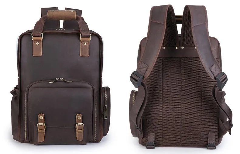 Simple Tripod Holder  Large Leather Backpack Camera Bag