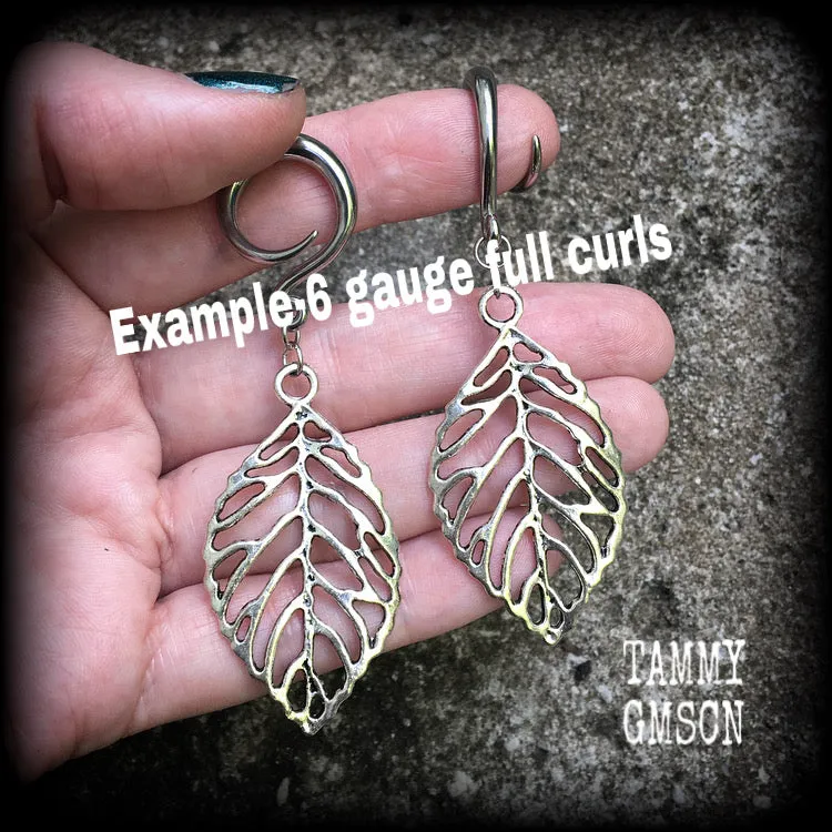 Skeleton leaf gauged earrings-Leaf ear weights