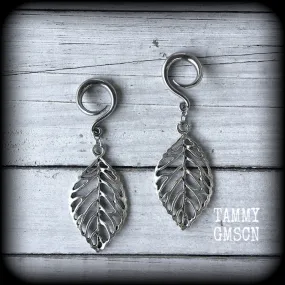 Skeleton leaf gauged earrings-Leaf ear weights