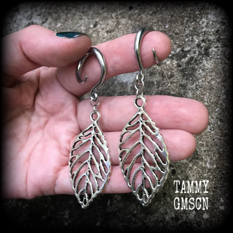 Skeleton leaf gauged earrings-Leaf ear weights