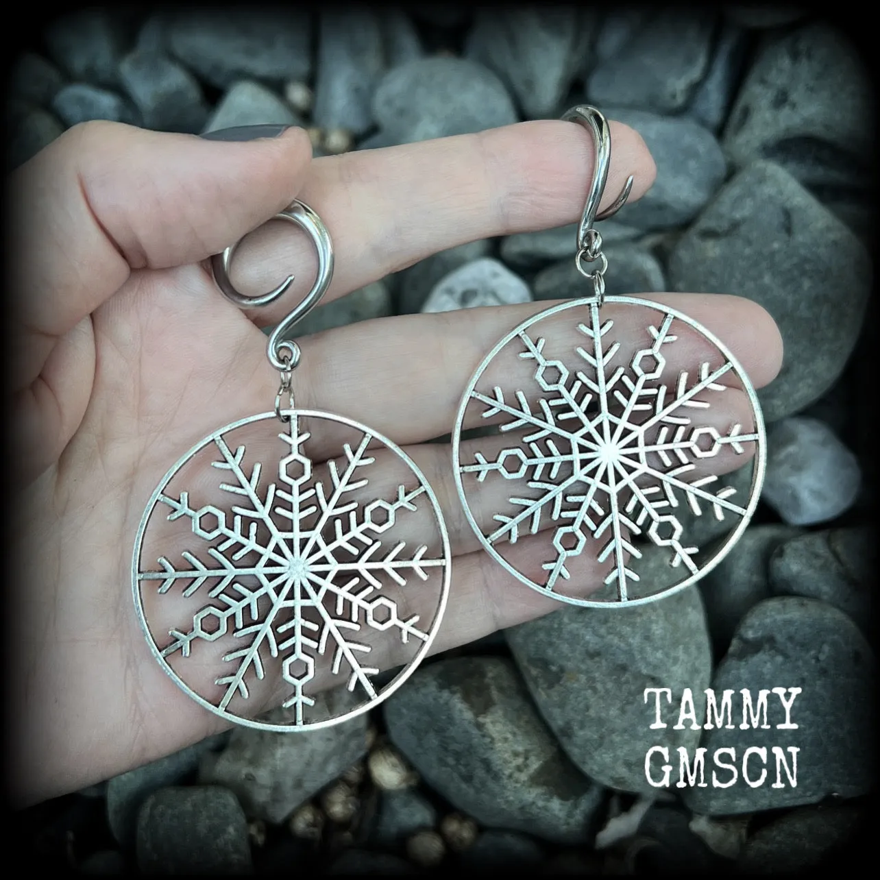 Snowflake gauged earrings-Christmas earrings