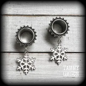 Snowflake tunnel earrings-Christmas earrings