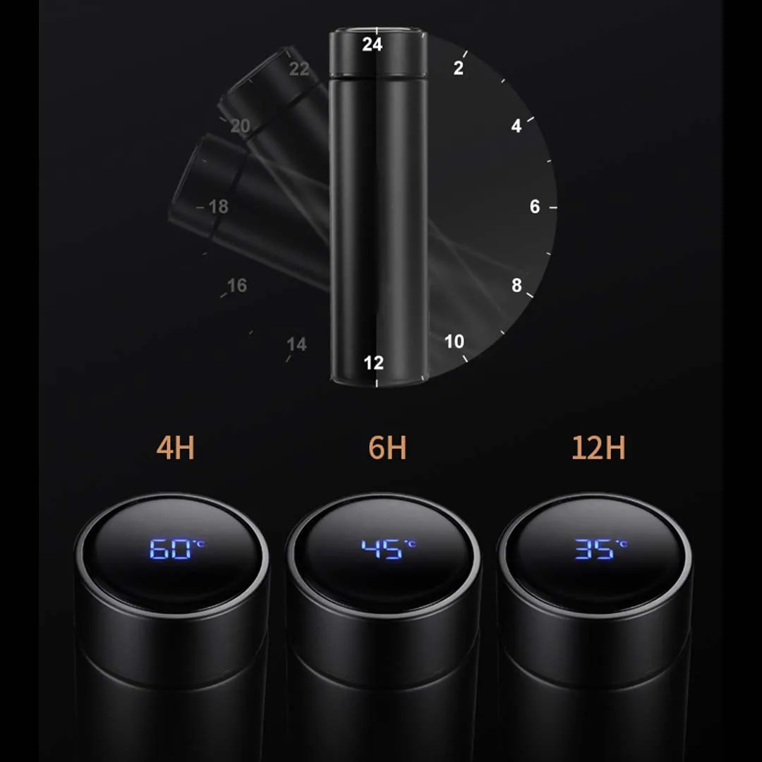 SOGA 500ML Stainless Steel Smart LCD Thermometer Display Bottle Vacuum Flask Thermos Rose Gold