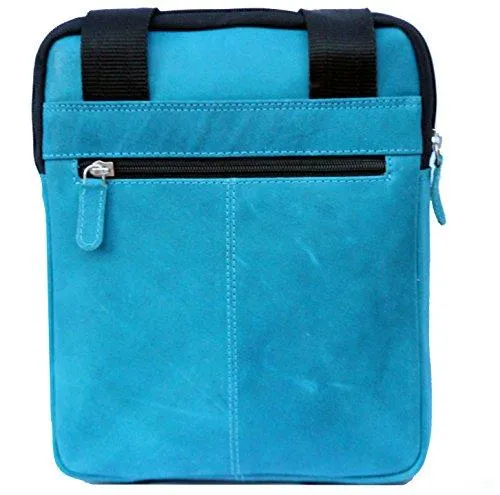 STARHIDE Mens Womens Distressed Hunter Genuine Leather Travel Messenger Bag For Ipad Tablet 505 (Turquoise)