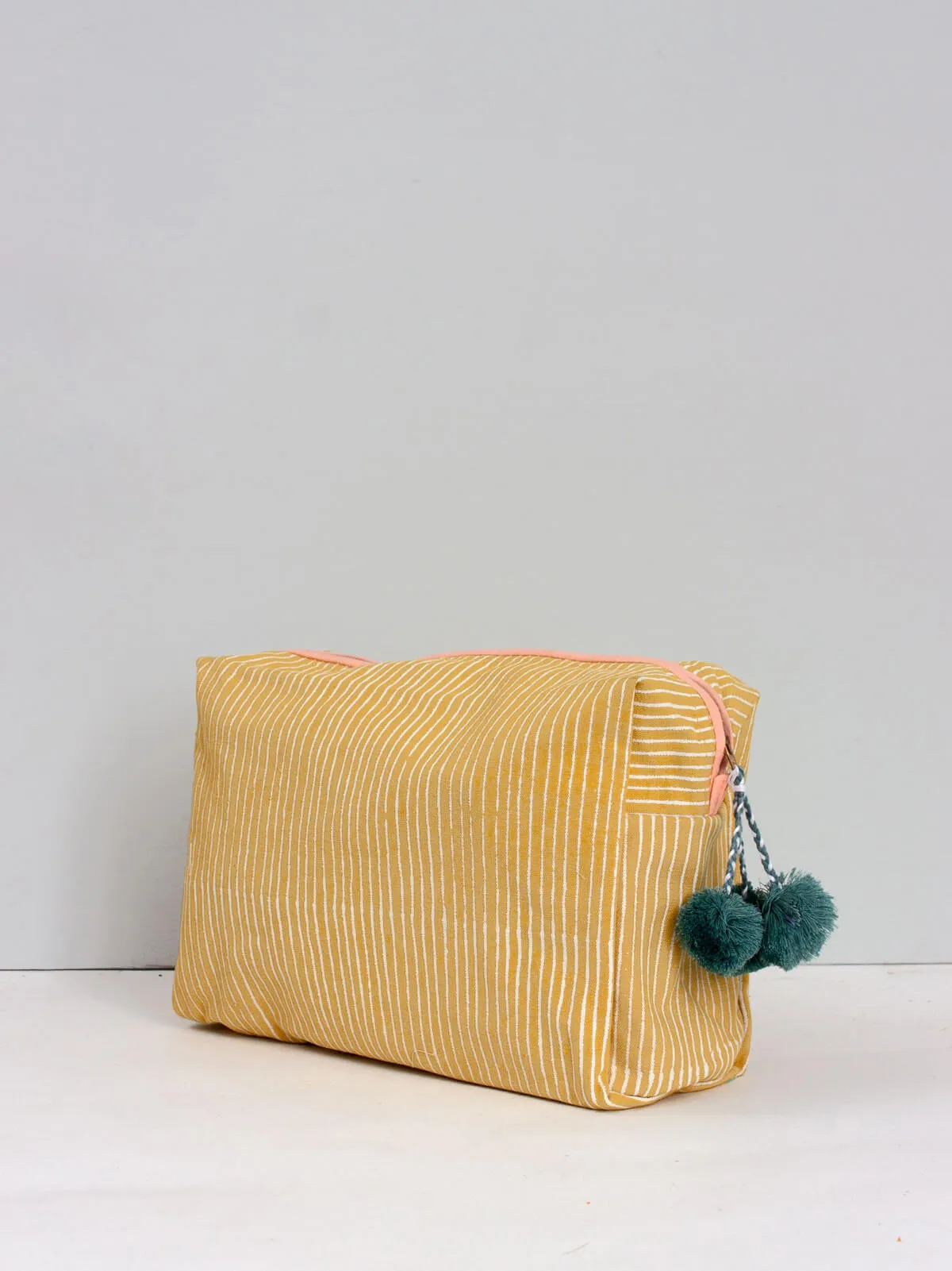 Stripe Washbag, Mustard