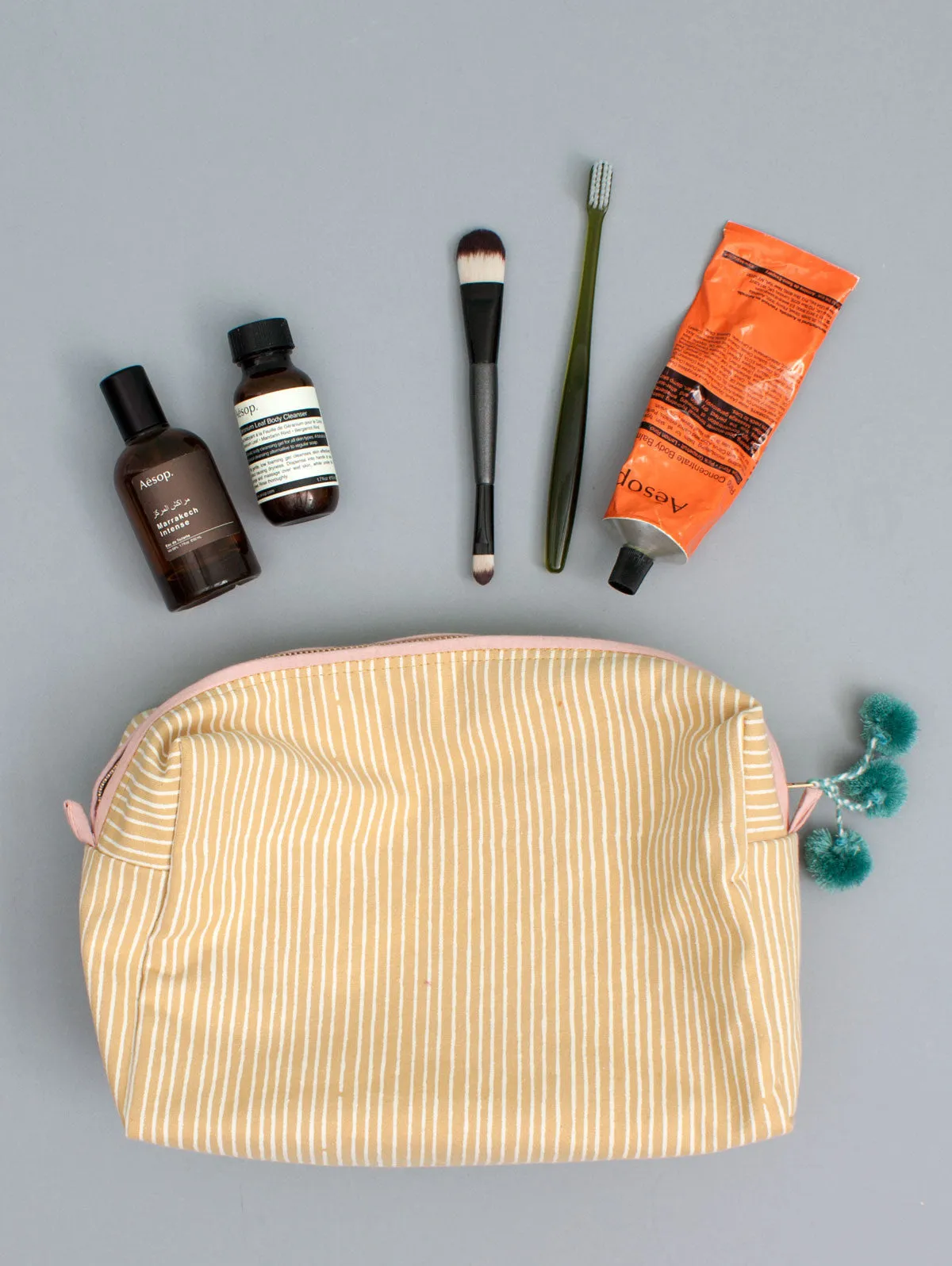 Stripe Washbag, Mustard