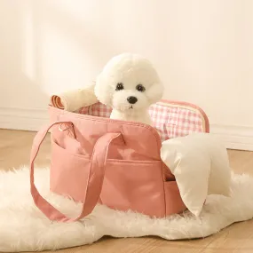 Sweet Cream Puff Pet Carrier with Net Outgoing Bag Made Of Pure Cotton in Pink Peach, Beige, Light Grey in Medium: 14” x 6” x 9” / Large: 16” x 7” x 12”