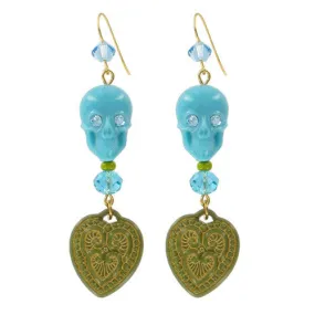 Tarina Tarantino Happy Together "Caterina" Sugar Skull Drop Earrings (Aqua)