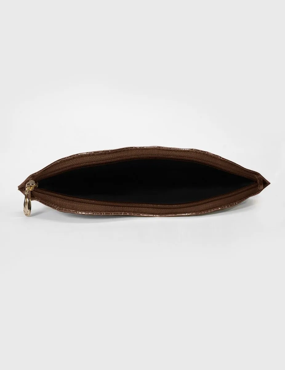 Textured Bronze Lips Shaped Metallic Makeup Pouch | Modern Myth