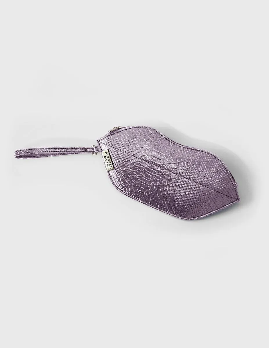 Textured Pink Lips Shaped Metallic Makeup Pouch | Modern Myth