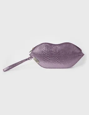 Textured Pink Lips Shaped Metallic Makeup Pouch | Modern Myth