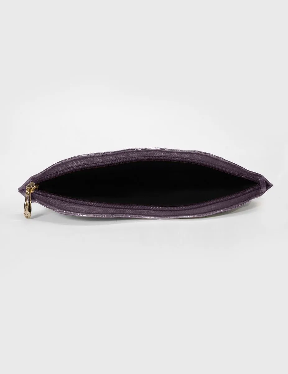 Textured Pink Lips Shaped Metallic Makeup Pouch | Modern Myth