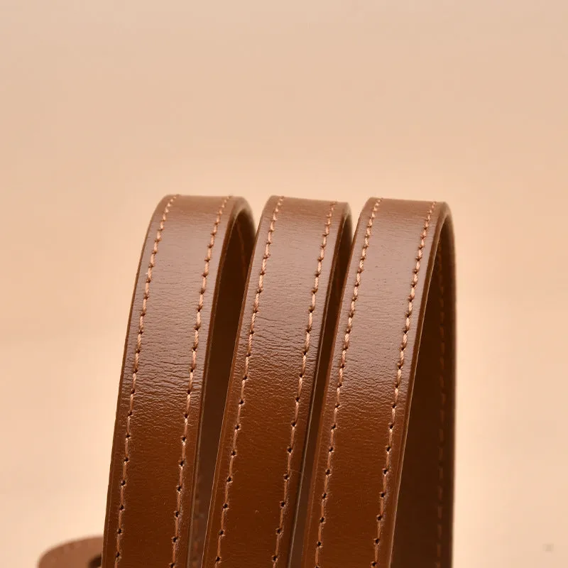 Thin Belt Non-Hole Design Decorative Band Waist Seal Dress Versatile Two-Layer Leather Women's Leather Belt