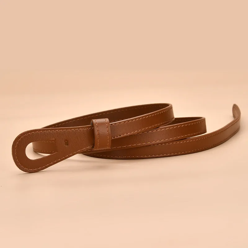 Thin Belt Non-Hole Design Decorative Band Waist Seal Dress Versatile Two-Layer Leather Women's Leather Belt
