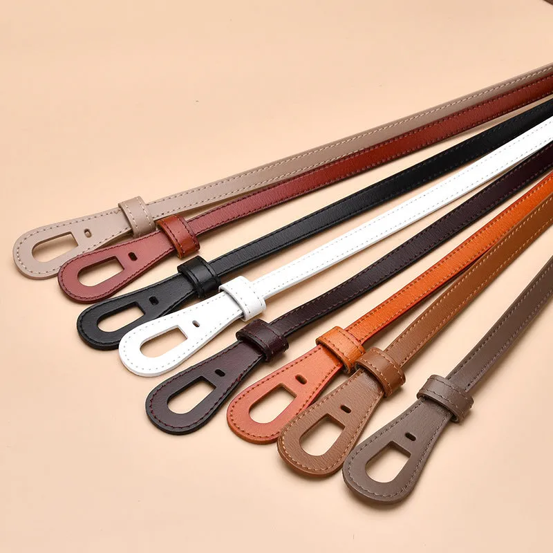 Thin Belt Non-Hole Design Decorative Band Waist Seal Dress Versatile Two-Layer Leather Women's Leather Belt