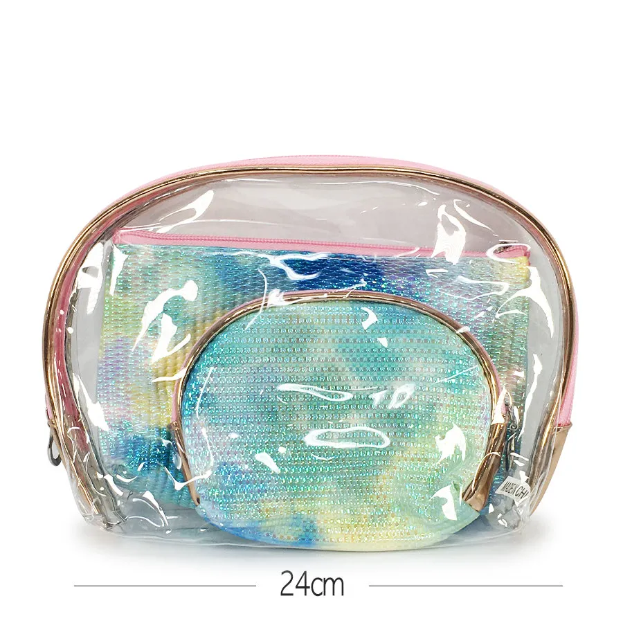 Tie Dye Blue Tone Cosmetic Bag 3PC Set (1 unit)