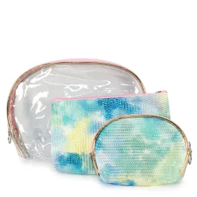 Tie Dye Blue Tone Cosmetic Bag 3PC Set (1 unit)