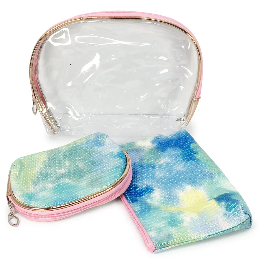 Tie Dye Blue Tone Cosmetic Bag 3PC Set (1 unit)