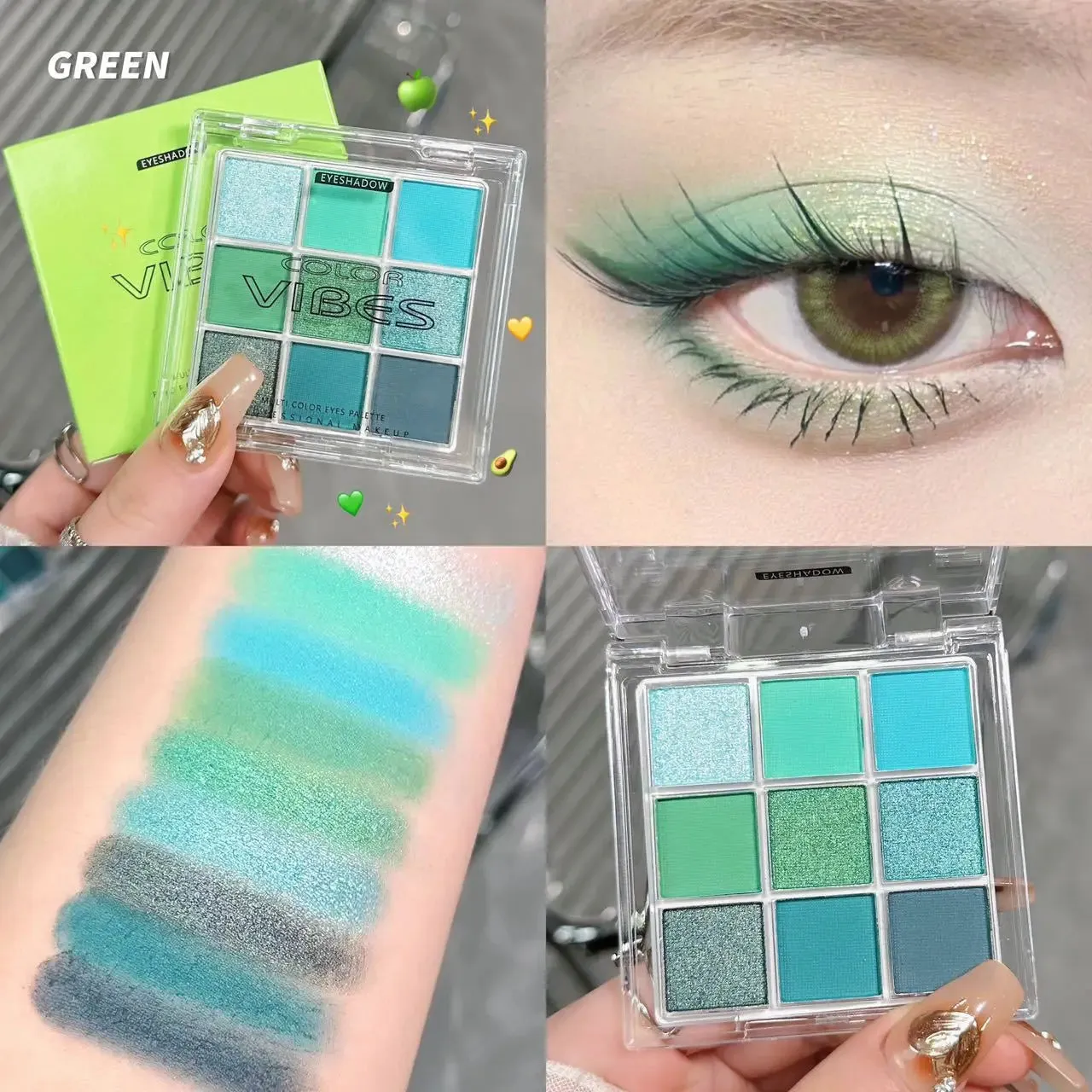 Toleet-Christmas/Thanksgiving Gift Winter Makeup Ideas 9 Colors Glitter Eyeshadow Palette Avocado Green Shimmer Pearlescent Matte Colorful Eye Shadows Palette Waterproof Eye Make Up
