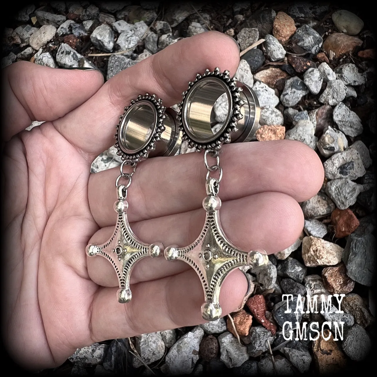 Tuareg cross tunnel earrings-Ethnic cross jewelry