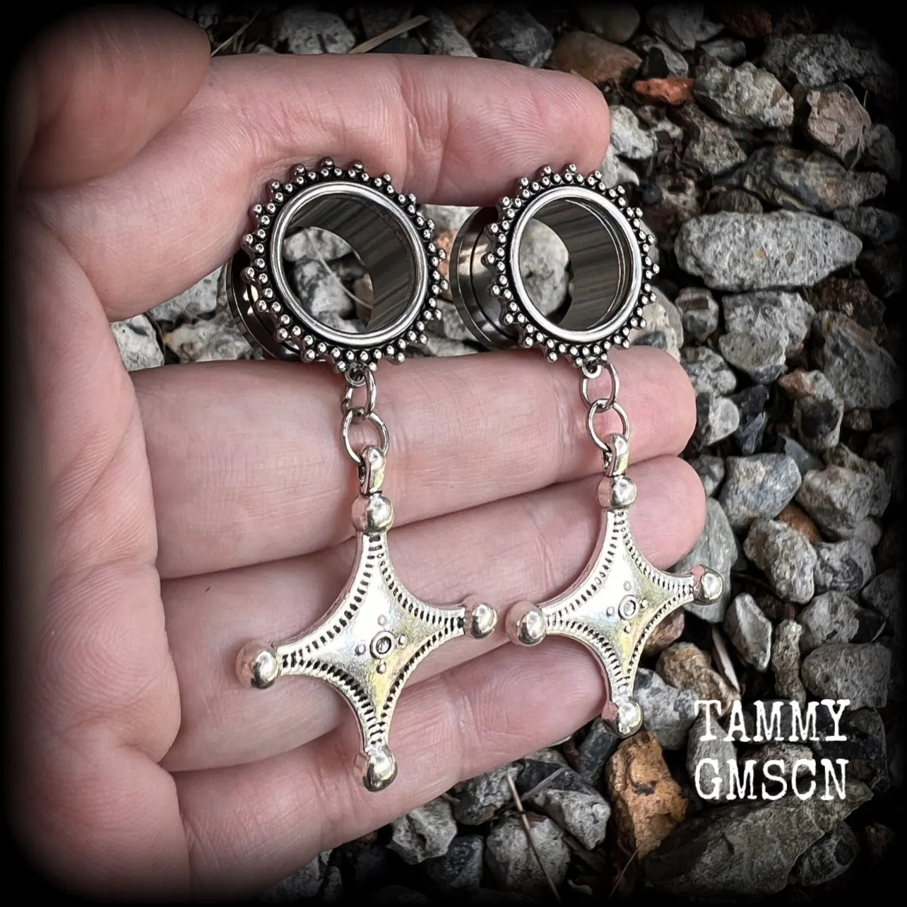 Tuareg cross tunnel earrings-Ethnic cross jewelry
