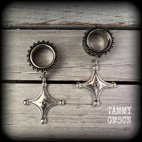 Tuareg cross tunnel earrings-Ethnic cross jewelry