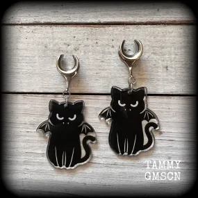 Vampire cat gauged earrings-Halloween earrings