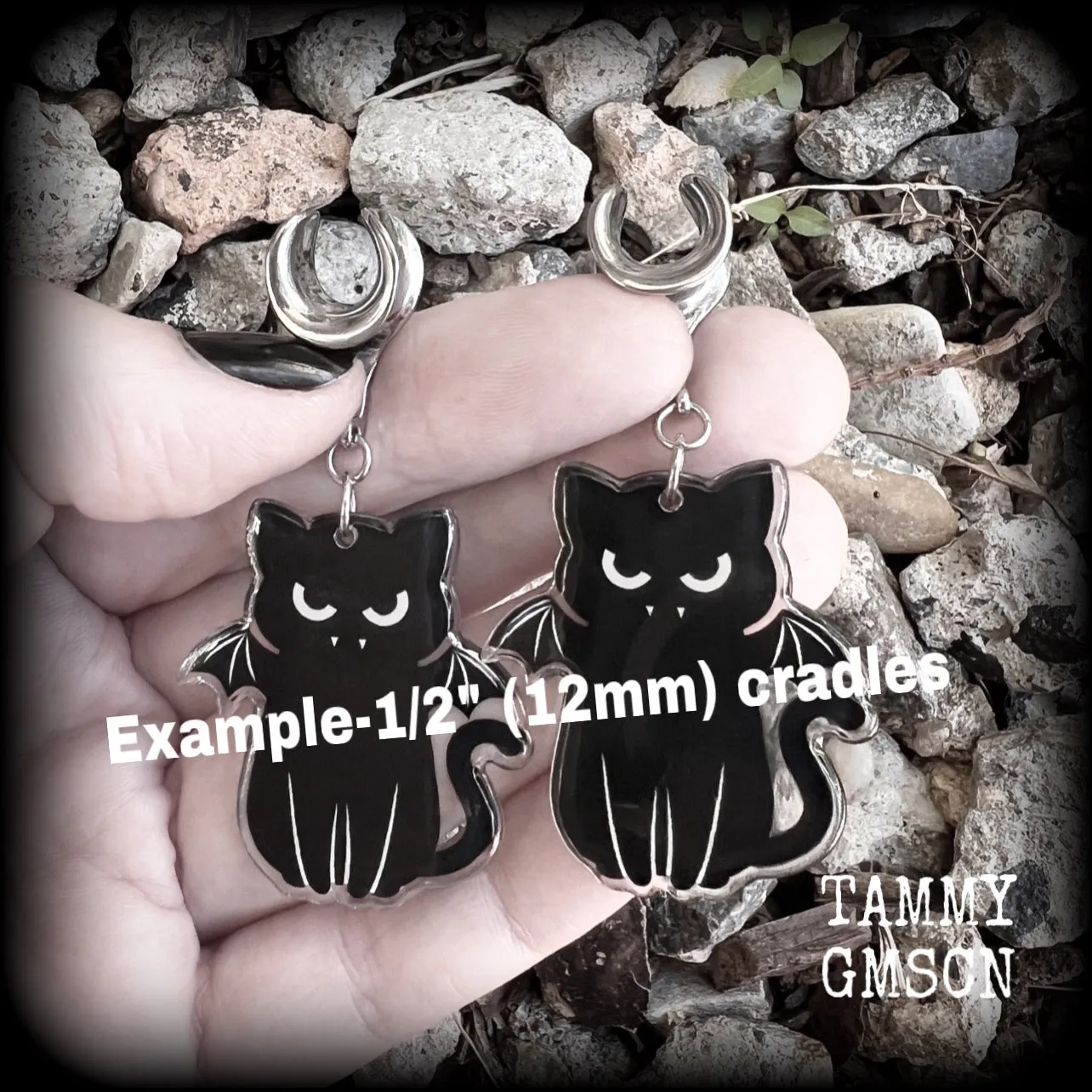 Vampire cat gauged earrings-Halloween earrings