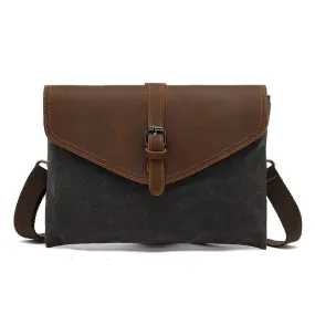 VINTAGE FLAP LEATHER CANVAS PANEL CLUTCH BAG