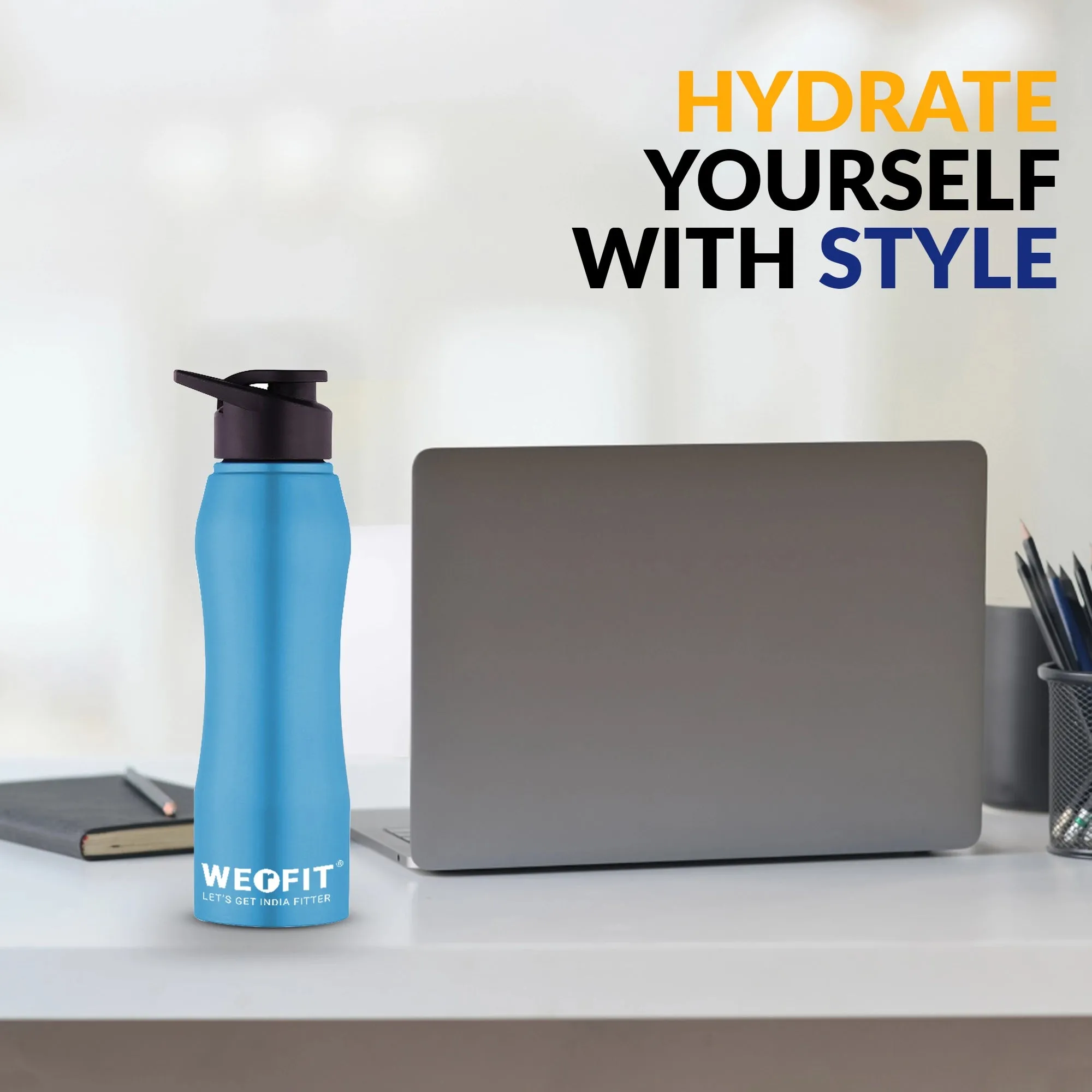 WErFIT Stainless Steel Water Bottle for Gym Park Cycling Yoga Office School Sports 900 ml Shaker  (Pack of 1, Blue, Steel)