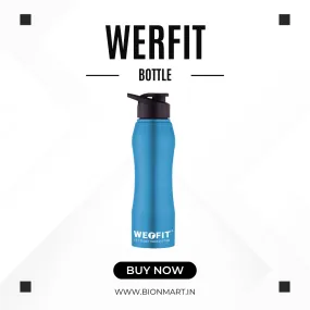 WErFIT Stainless Steel Water Bottle for Gym Park Cycling Yoga Office School Sports 900 ml Shaker  (Pack of 1, Blue, Steel)