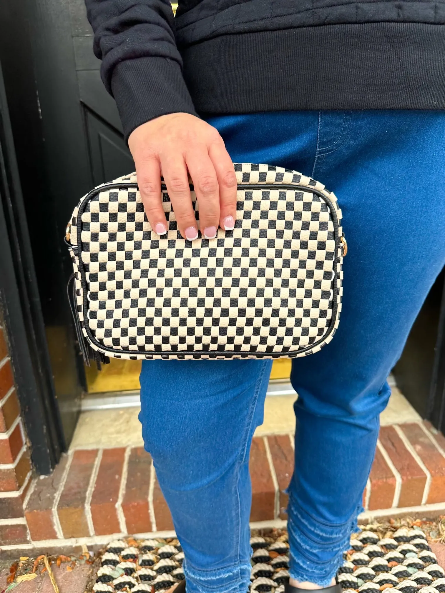 Willow Woven Black Checkered Bag