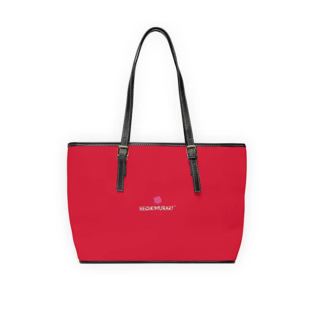 Wine Red Zipped Tote Bag, Solid Color Modern Essential Designer PU Leather Shoulder Bag For Ladies
