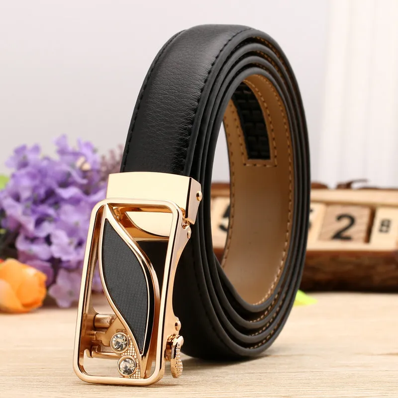 Women's Leather Belt Casual Versatile Double-Sided Two-Layer Lychee Pattern Comfort Click Belt