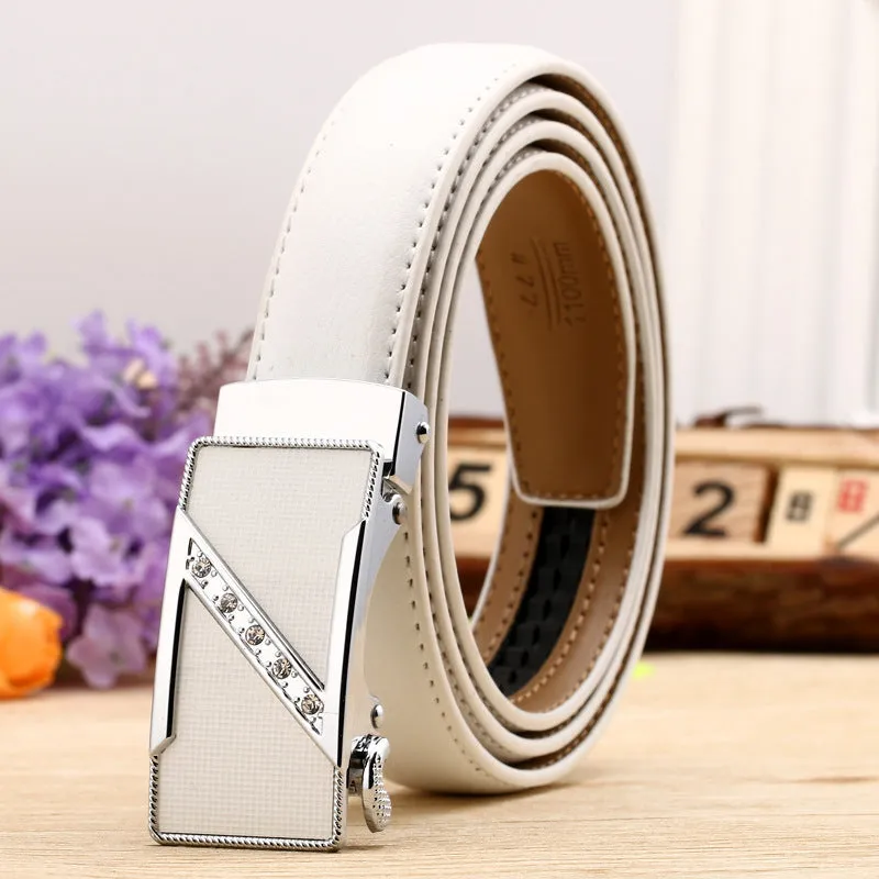 Women's Leather Belt Casual Versatile Double-Sided Two-Layer Lychee Pattern Comfort Click Belt