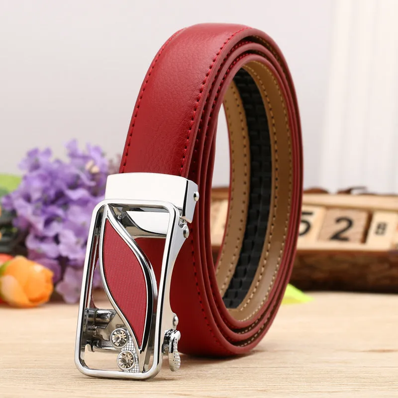Women's Leather Belt Casual Versatile Double-Sided Two-Layer Lychee Pattern Comfort Click Belt