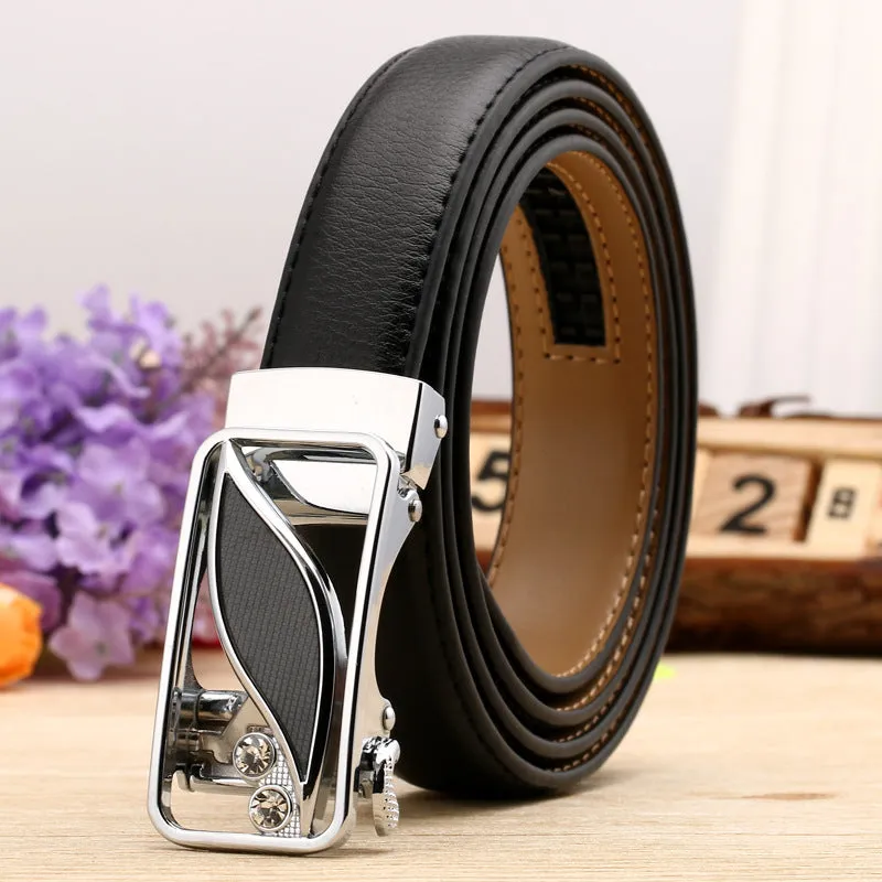 Women's Leather Belt Casual Versatile Double-Sided Two-Layer Lychee Pattern Comfort Click Belt