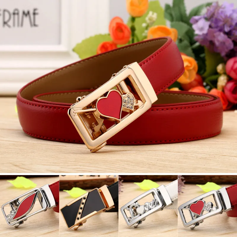 Women's Leather Belt Casual Versatile Double-Sided Two-Layer Lychee Pattern Comfort Click Belt