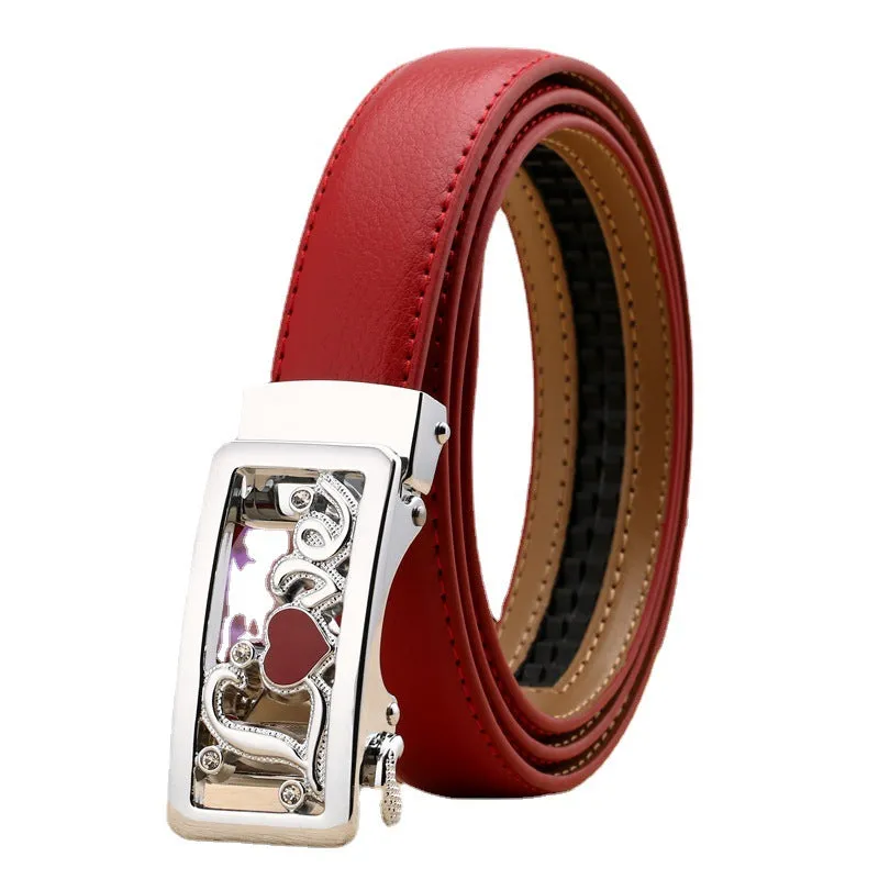 Women's Leather Belt Casual Versatile Double-Sided Two-Layer Lychee Pattern Comfort Click Belt