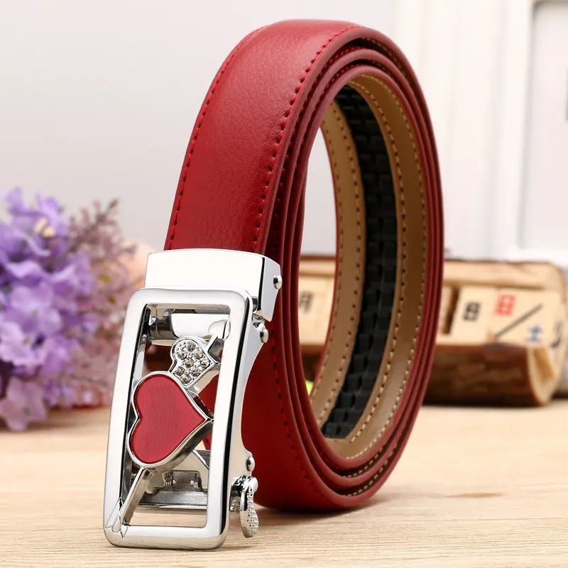 Women's Leather Belt Casual Versatile Double-Sided Two-Layer Lychee Pattern Comfort Click Belt