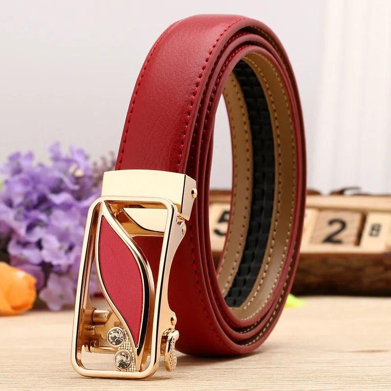 Women's Leather Belt Casual Versatile Double-Sided Two-Layer Lychee Pattern Comfort Click Belt
