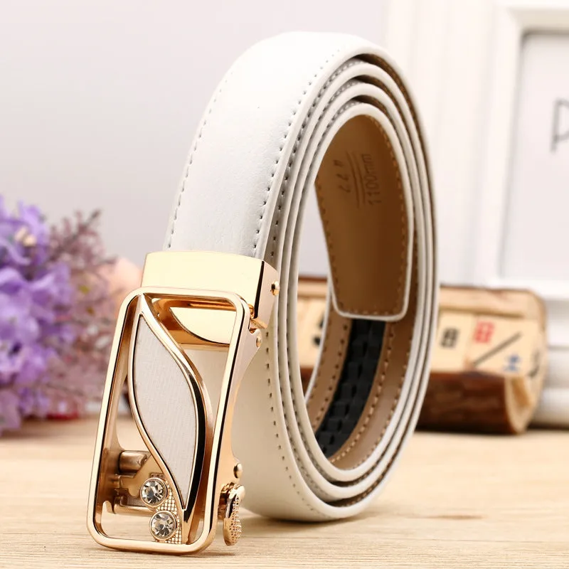 Women's Leather Belt Casual Versatile Double-Sided Two-Layer Lychee Pattern Comfort Click Belt