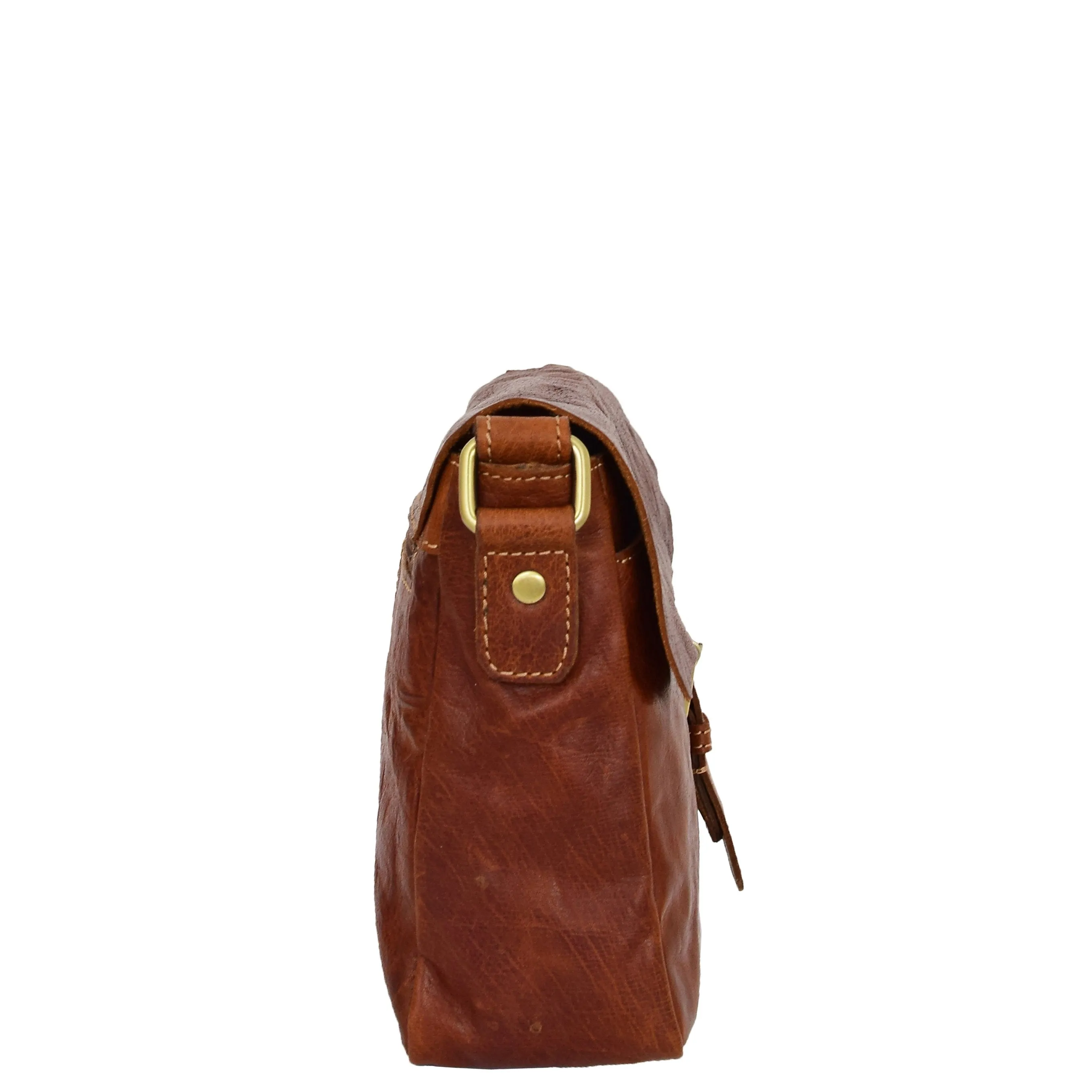 Womens Leather Classic Cross Body Shoulder Bag Hazel Cognac